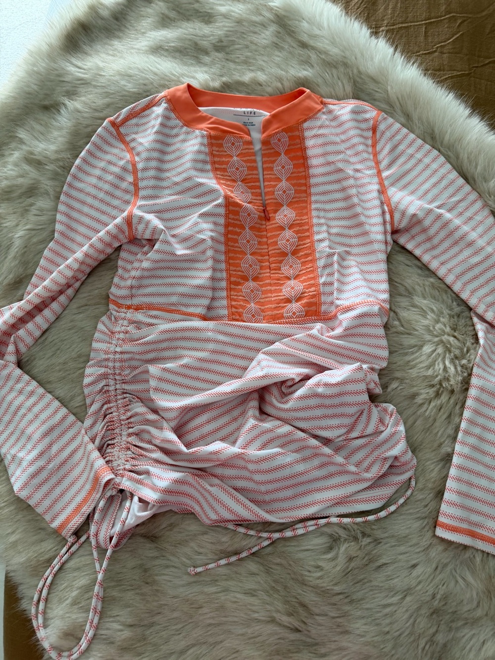 Cabana Life Coral and White Long-Sleeve Swim Coverup